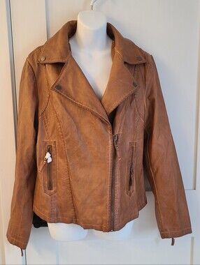 Max Studio Cognac Faux Leather Moto Jacket